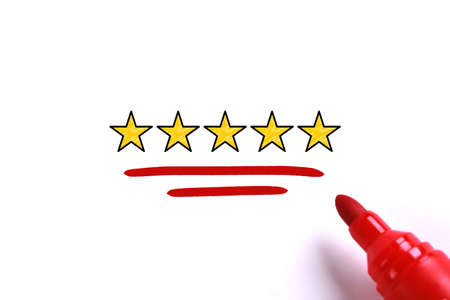Five stars for review, increase rating or ranking, evaluation and classification concept.の写真素材