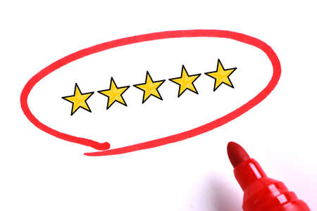 Five stars for review, increase rating or ranking, evaluation and classification concept.の写真素材