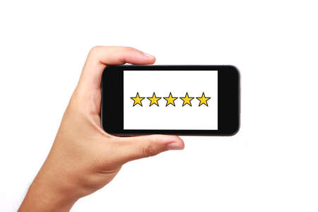 Five stars for review, increase rating or ranking, evaluation and classification concept.の写真素材