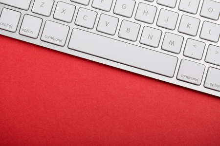 Top view of white keyboard with blank copy space.の写真素材
