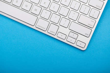 Top view of white keyboard with blank copy space.の写真素材
