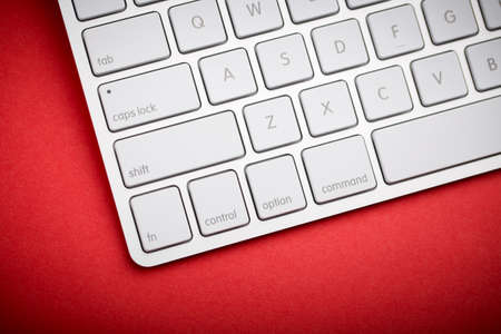 Top view of white keyboard with blank copy space.の写真素材