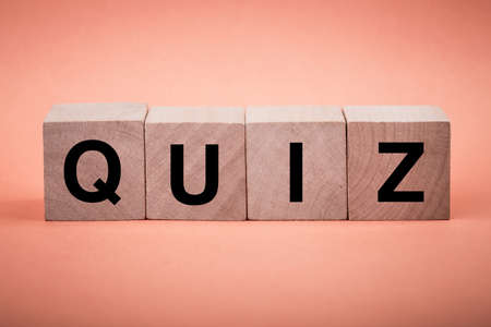 Quiz concept wooden blocks isolated on beautiful background.の写真素材