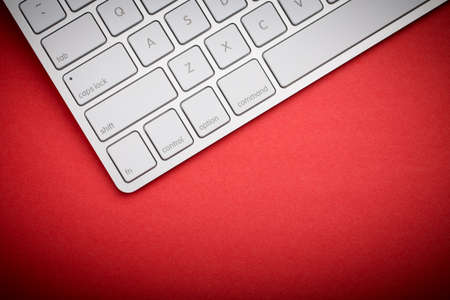 Top view of white keyboard with blank copy space.の写真素材
