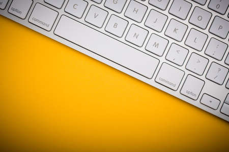 Top view of white keyboard with blank copy space.の写真素材