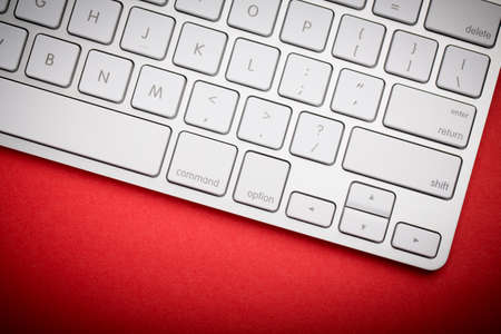 Top view of white keyboard with blank copy space.の写真素材