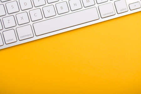 Top view of white keyboard with blank copy space.の写真素材