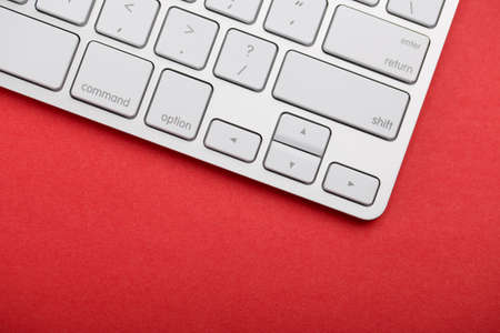 Top view of white keyboard with blank copy space.の写真素材