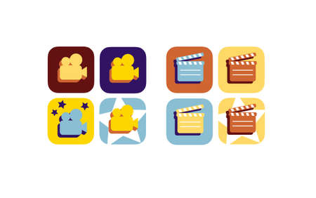 Collection of colorful movie camera icons.のイラスト素材