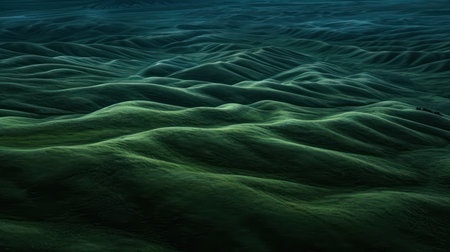 Beautiful landscape of green hills and meadows at nightの素材