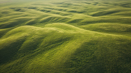 Beautiful green meadow in the morning. View from above.の素材