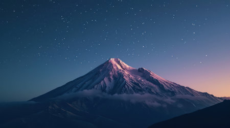 Mt. Fuji at night with starry sky, Japan.の素材