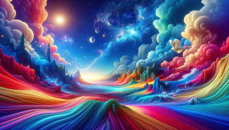 Fantasy landscape. Colorful abstract background. Illustration.の素材