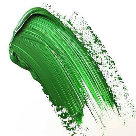 Green paint brush stroke isolated on white background. Abstract art background.の素材