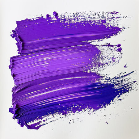 Purple paint brush strokes isolated on white background.の素材