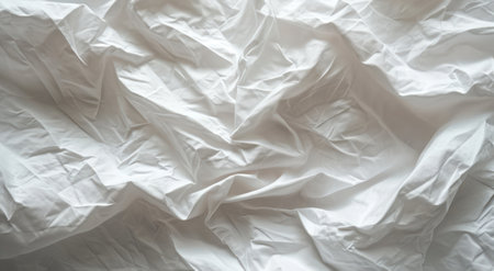 White creased crumpled paper background, grunge texture backdrop.の素材