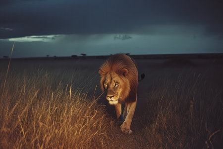 Lion in the savanna of Masai Mara National Park in Kenyaの素材