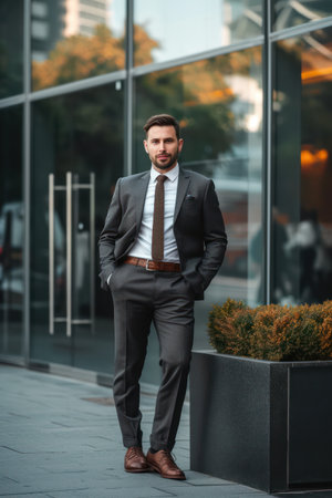 Portrait of a handsome young businessman standing with hands in pockets.の素材