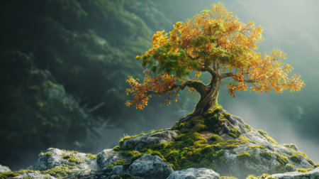 Bonsai tree in the mountains.の素材