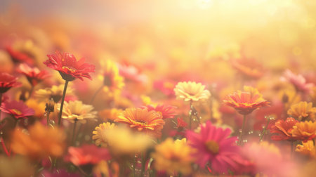 Colorful daisy flowers in the garden with soft light and vintage filterの素材