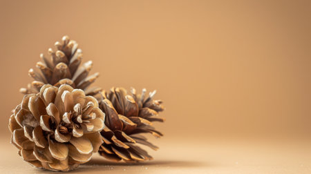 Pine cones on brown background with copy space. Christmas and New Year concept.の素材