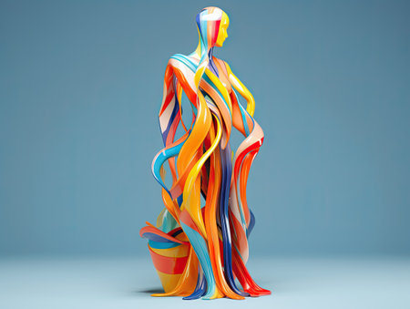 3d rendering of a female figure made of colorful ribbons.の素材