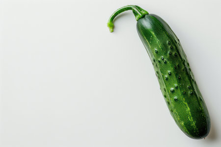 Fresh green cucumber isolated on white background. Top view. Copy space.の素材