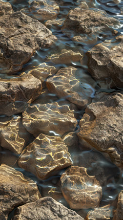 Stones in the water of a river, closeup of photoの素材