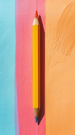 Colored pencils on a multicolored background, close-upの素材