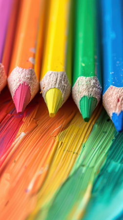 Colorful pencils on a colored background. Selective focus.の素材