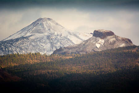Teide volcano covered in snow during wintertime at Tenerife in Canary Islandsの写真素材