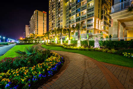 Buildings at Virginia Beach, Virginia during a Warm Fall Nightのeditorial素材
