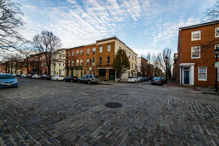 Cobblestone Roads in downtown historic Harbor East/ Fells Point, Baltimore Marylandのeditorial素材