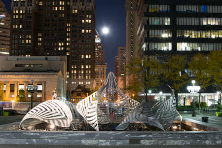 Charles Center Metro Long Exposure During Blue Hour in Baltimore, Maryland During Super Moonのeditorial素材