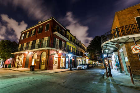 Downtown French Quarters New Orleans, Louisiana at Nightのeditorial素材