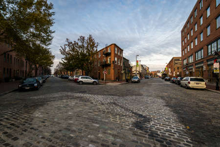 Cobblestone Roads in downtown historic Harbor East/ Fells Point, Baltimore Marylandのeditorial素材