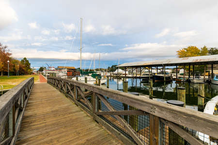 Autumn Color the Chesapeake Bay Shore and Harbor in St Michaels Marylandの写真素材
