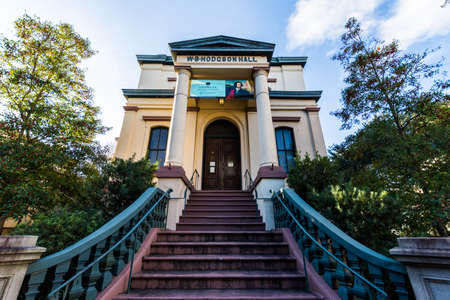 A Warm day at Forsyth Park in Savannah, Georgia Shaded by Magnolia Treesのeditorial素材