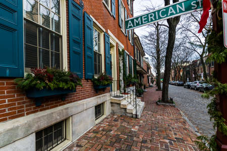 Historic Brick Buildings in Society Hill in Philadelphia, Pennsylvaniaのeditorial素材