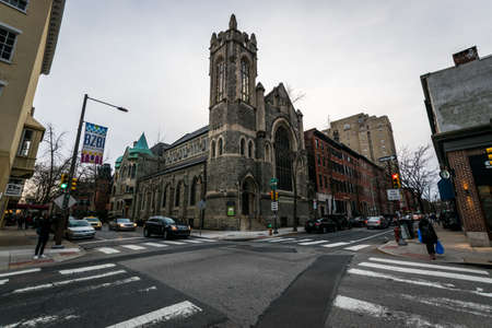 Historic Brick Buildings in Society Hill in Philadelphia, Pennsylvaniaのeditorial素材