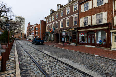 Historic Brick Buildings in Society Hill in Philadelphia, Pennsylvaniaのeditorial素材