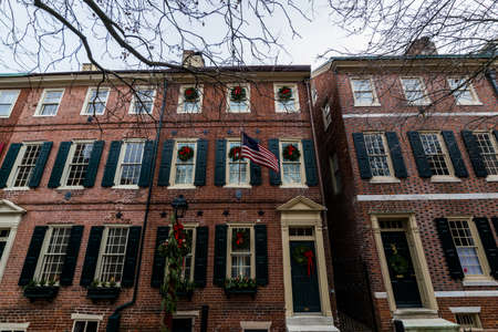 Historic Brick Buildings in Society Hill in Philadelphia, Pennsylvaniaのeditorial素材
