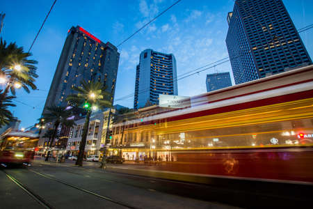 Long Exposure of a Street Car in New Orleans, Louisianaのeditorial素材