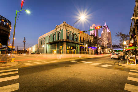 Historic Downtown Mobile, Alabama during an Evening Blue Hourのeditorial素材