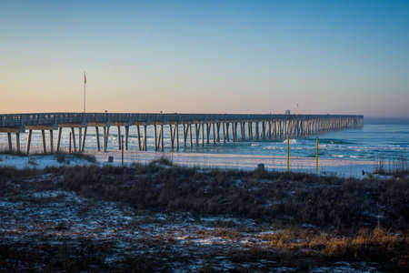 Peir at Panama City Beach, Florida at Sunriseの写真素材
