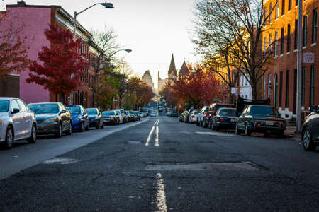 Patterson Park Avenue During Autumn in Baltimore, Marylandのeditorial素材