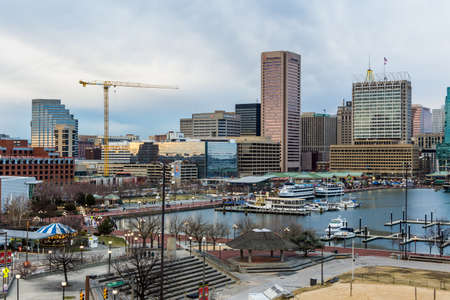 Waterfront of Skyline from Federal Hill Baltimore, Maryland looking towards the Inner Harborのeditorial素材