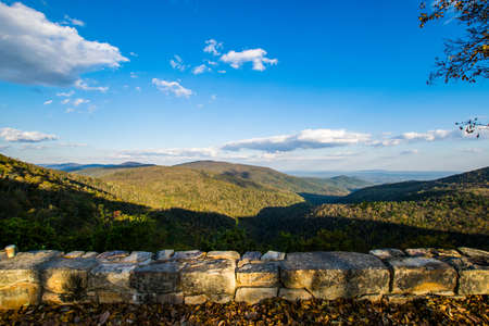 Skyline of The Blue Ridge Mountains in Virginia at Shenandoah National Park During High Fall Colorの写真素材