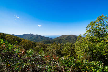 Skyline of The Blue Ridge Mountains in Virginia at Shenandoah National Park During High Fall Colorの写真素材