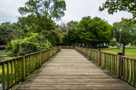 Warm Cloudy day in Havre De Grace, Maryland on the Board Walkの写真素材